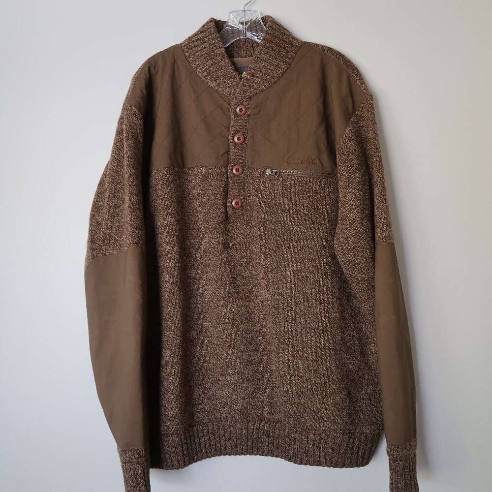 Men's Wool Sweater XL Brown Hunting Shooting Pullover Knit Lambs Wool Cabela's